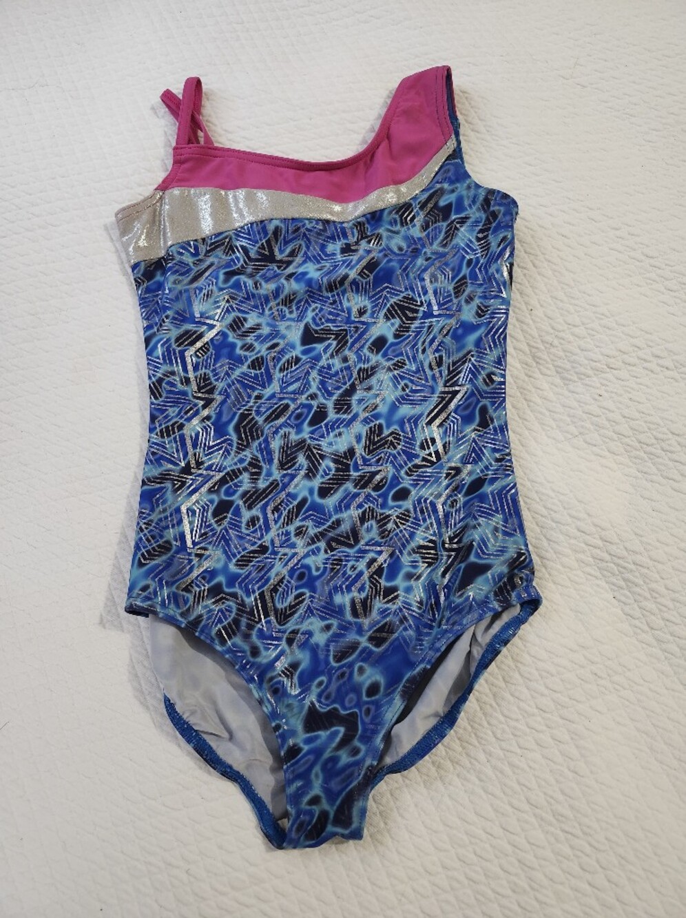 Capezio Girls Large Gymnastics Leotard Blue Pink Metallic Star